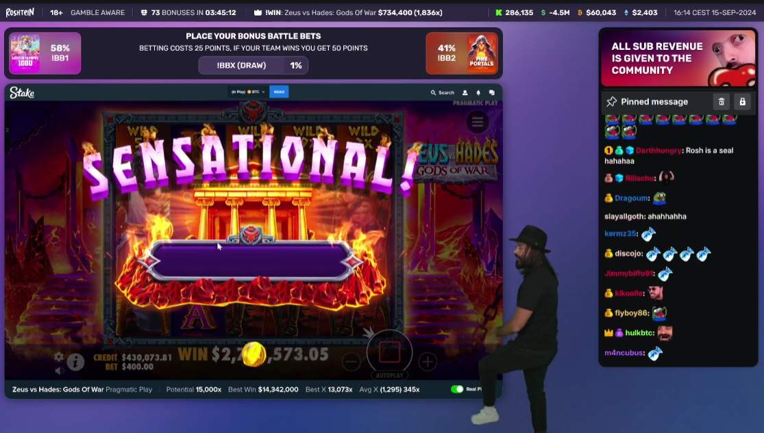 Zeus VS Hades 3 Million win on Roshtein stream