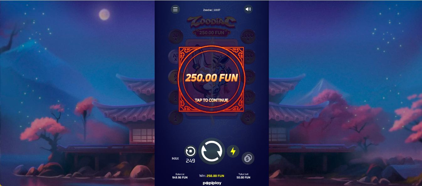 Zoodiac screenshot of a win on the reels