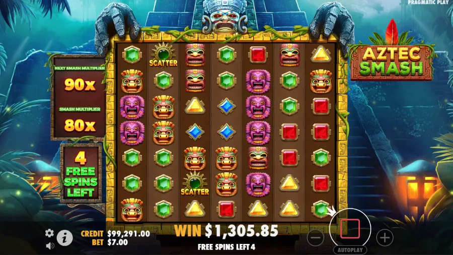 Aztec Smash slot grid during bonus game