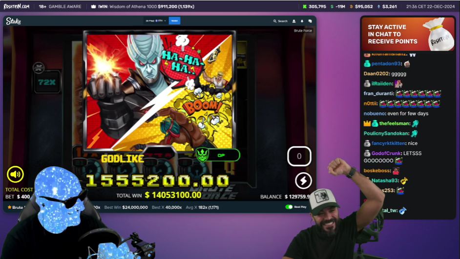Roshtein and Poppinbuckets celebrating on stream