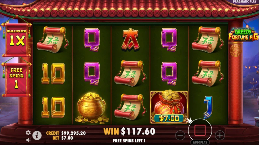 Greedy Fortune Pig Slot grid during bonus game