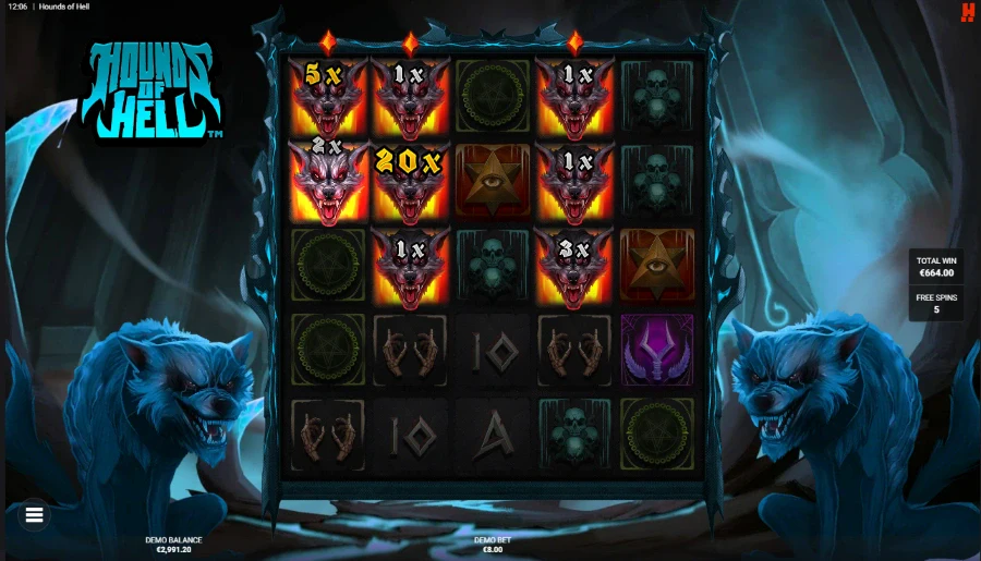 Hounds of Hell Slot grid during bonus game