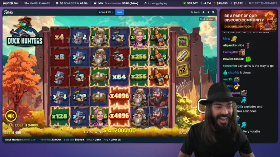 Rosh Playing Duck Hunters Slot during the stream