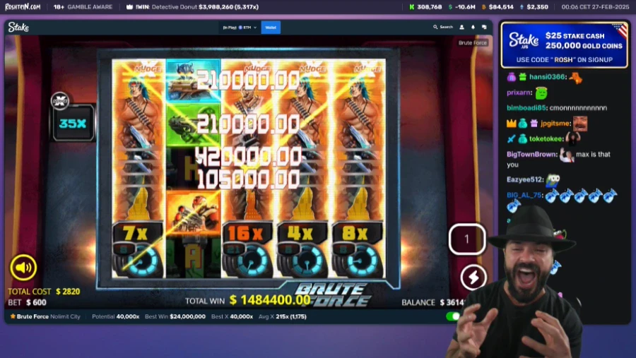 Rosh Playing Brute Force slot during his stream