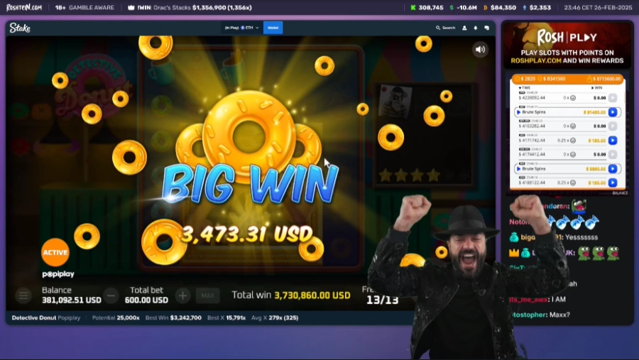 Rosh Playing Detective Donut slot during his stream
