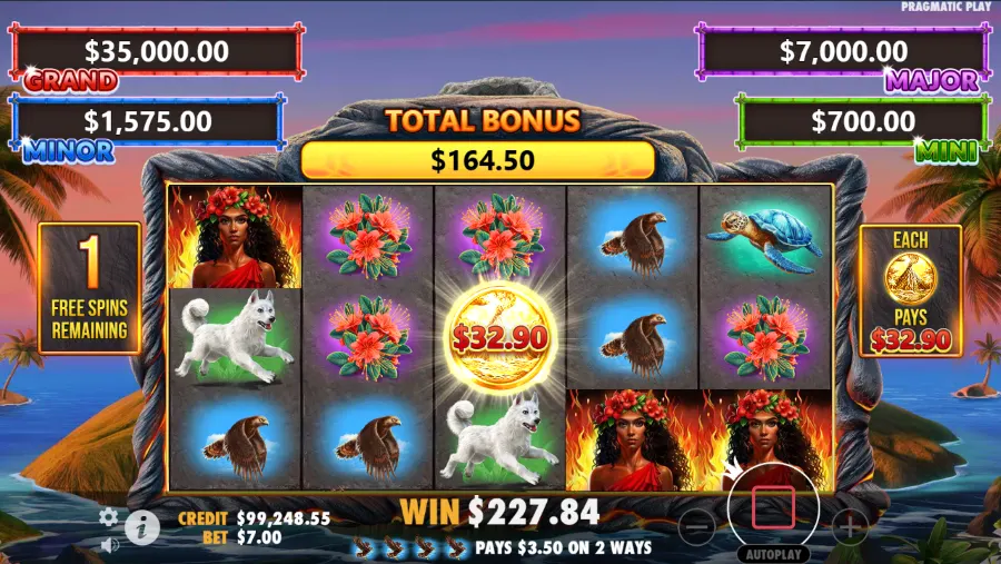 Volcano Goddess Slot grid during bonus game