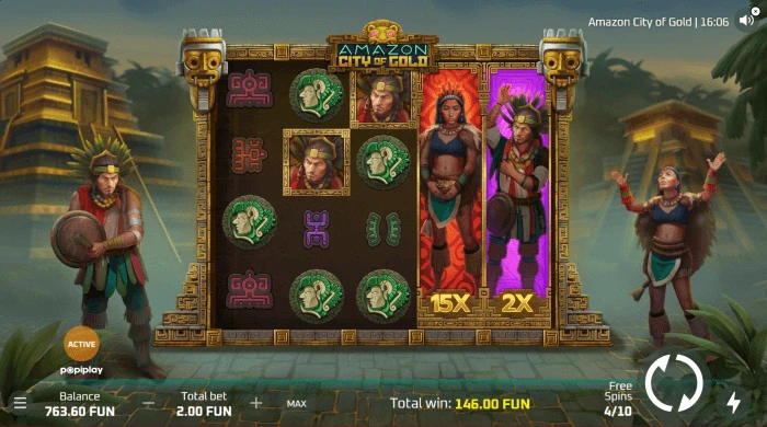 Screenshot of Amazon City of gold slot bonus round