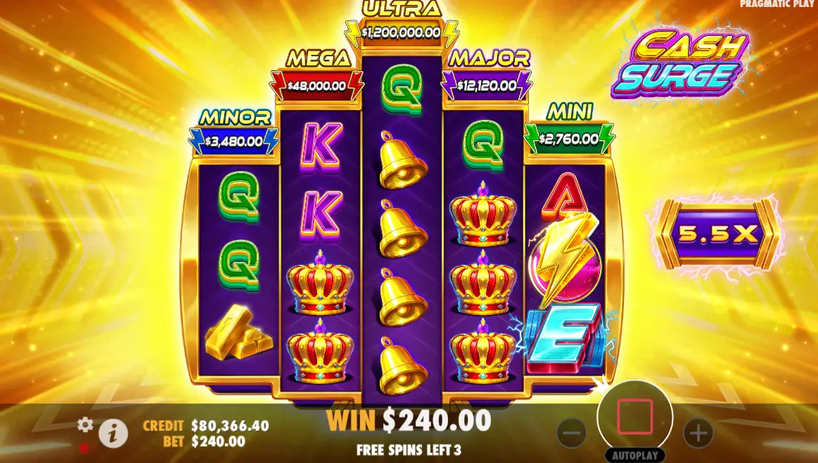 Screenshot of Cash Surge slot free spins round
