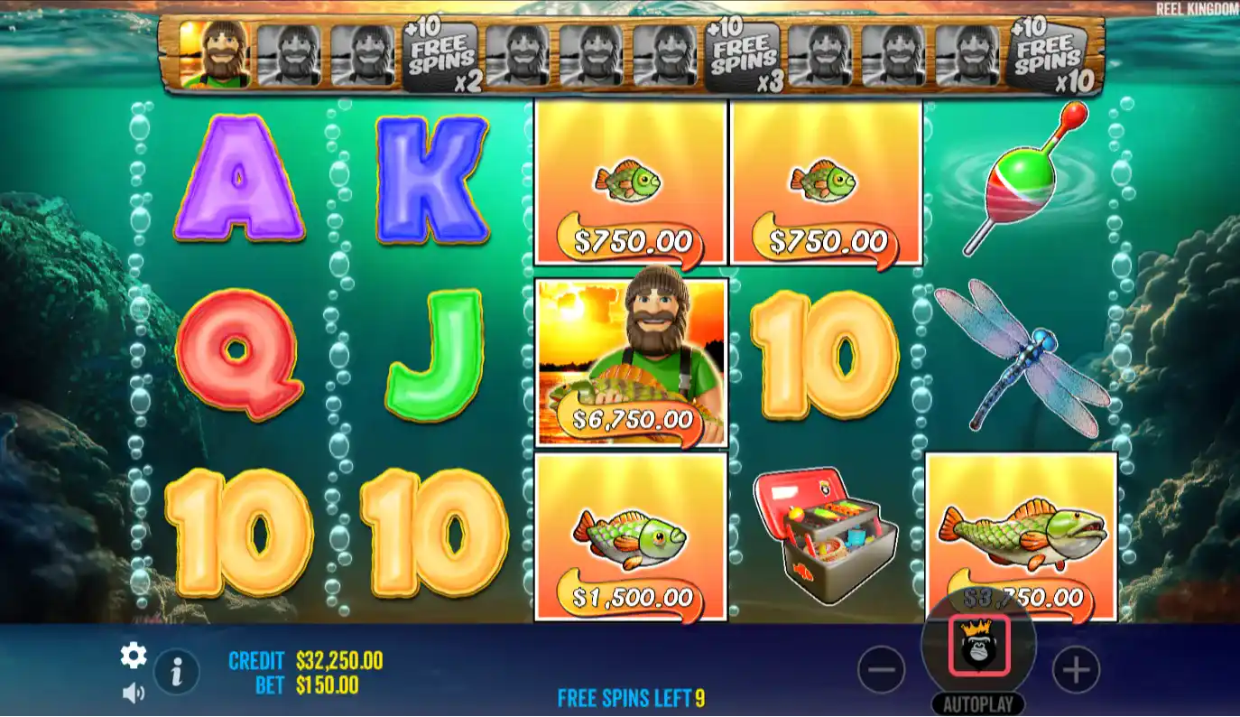 Screenshot of Big Bass Bonanza 1000 slot free spins round