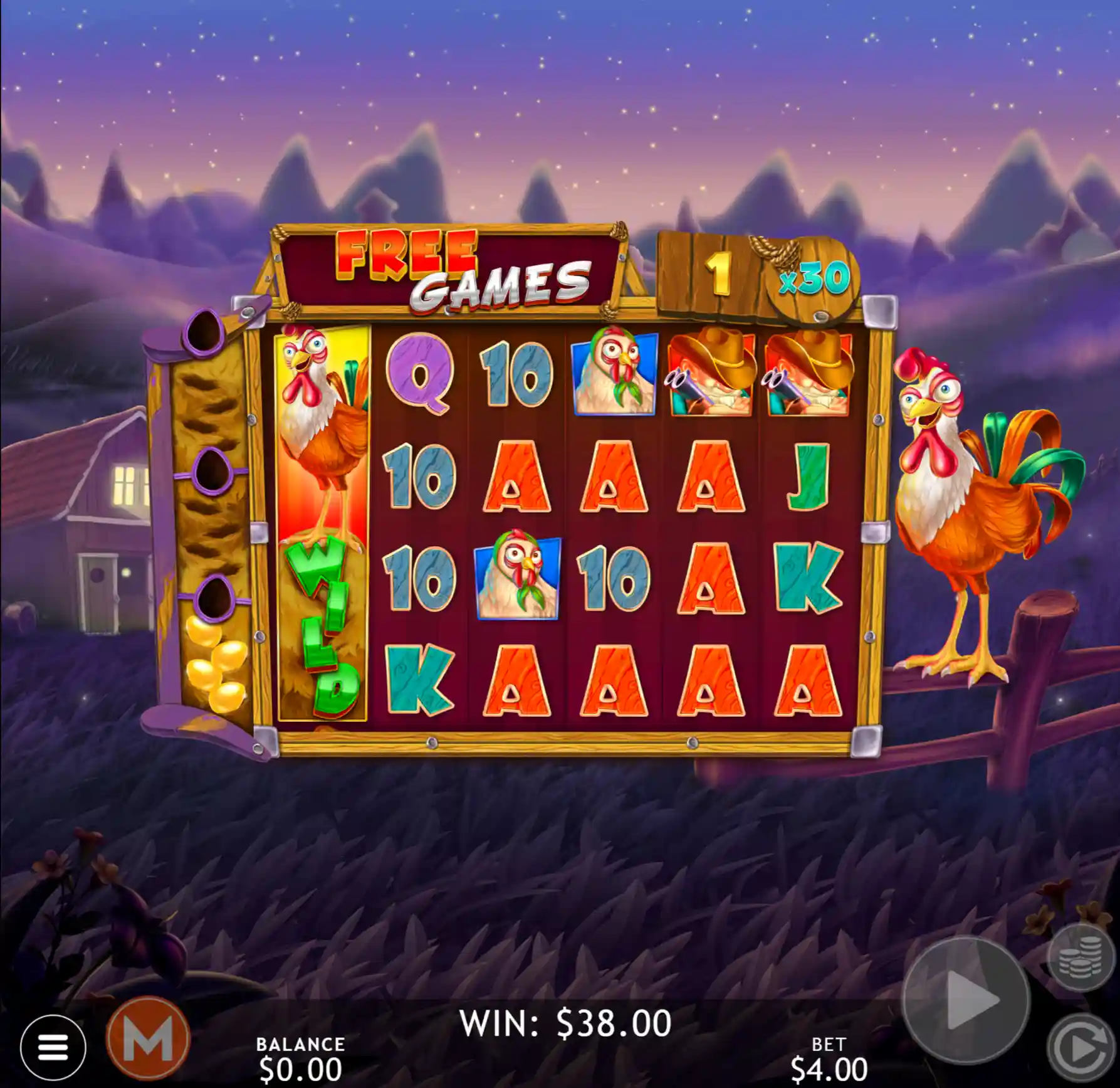 Screenshot of Rooster's Revenge slot free spins round
