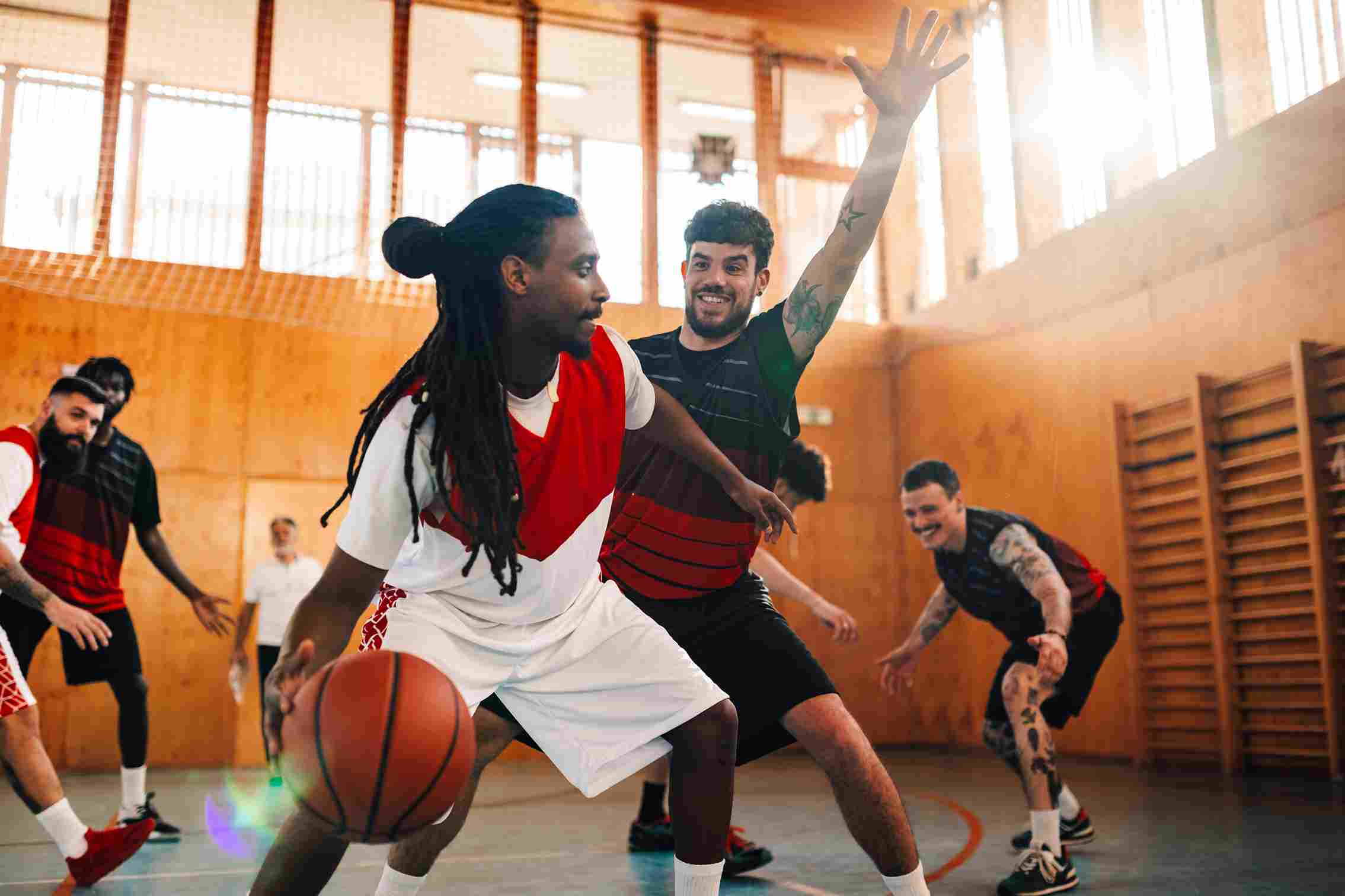 Playing basketball