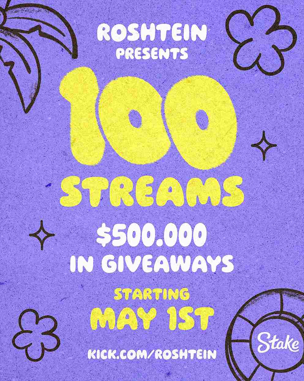 Roshtein 100 streams annoucement