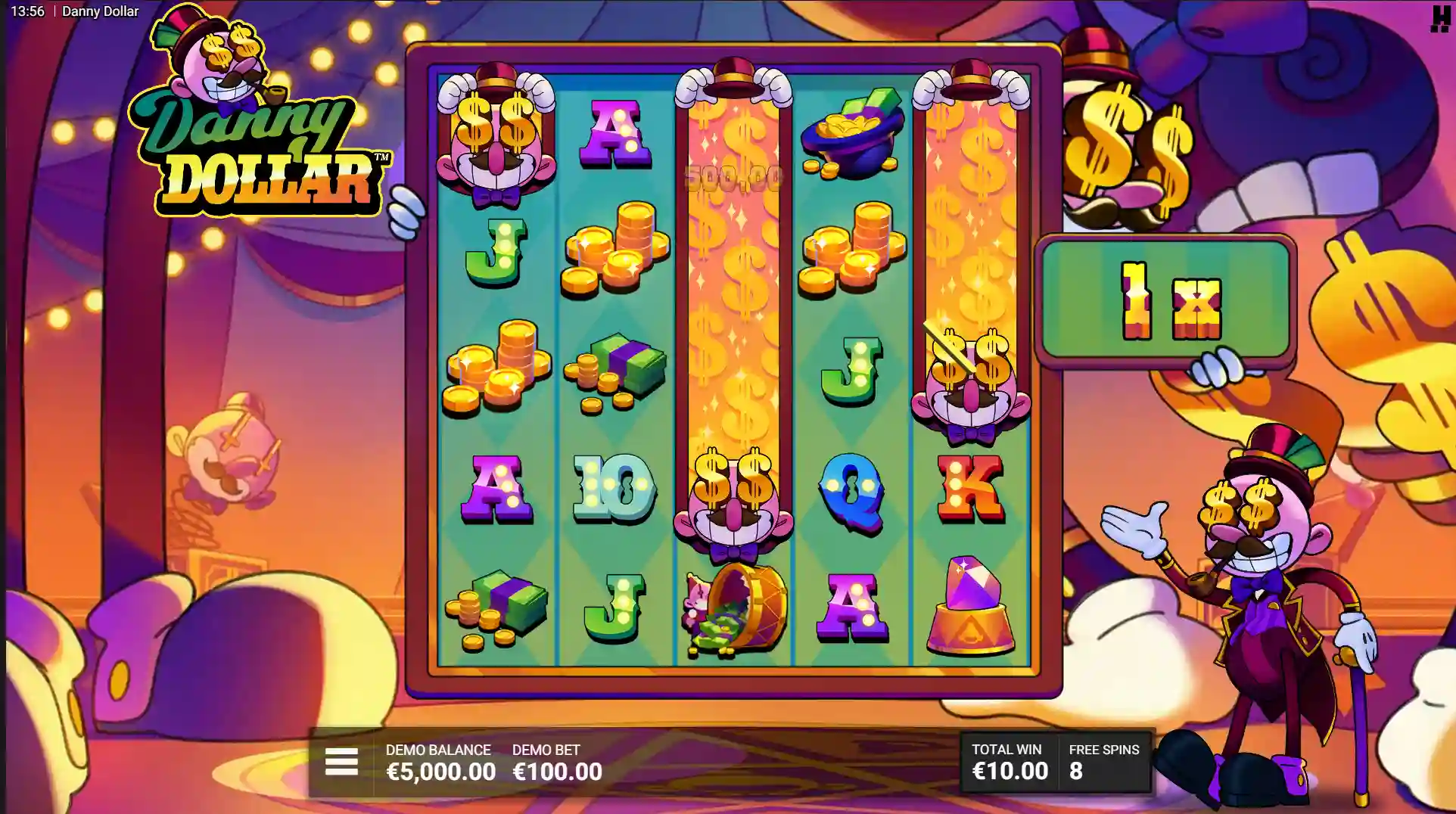 Screenshot of Danny Dollar slot free spins round