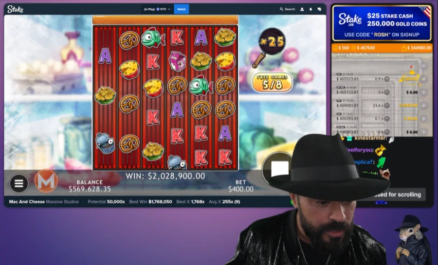Rosh Realizing He Won 2 Million on Mac & Cheese Slot