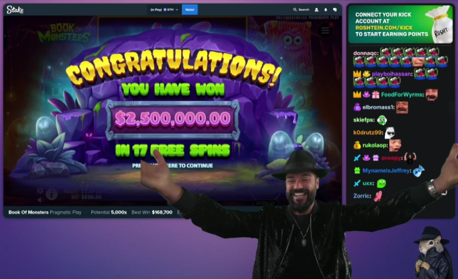 Rosh Celebrating a Win on Book of Monsters