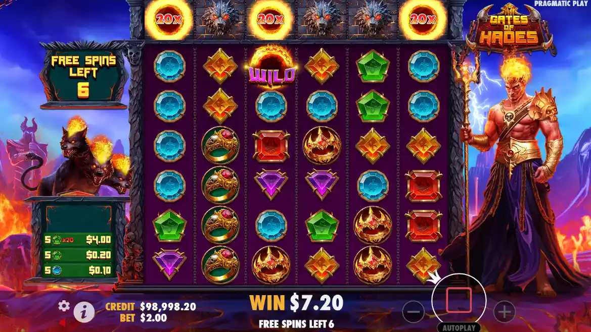 Screenshot of the free spins round in Gates of Hades slot