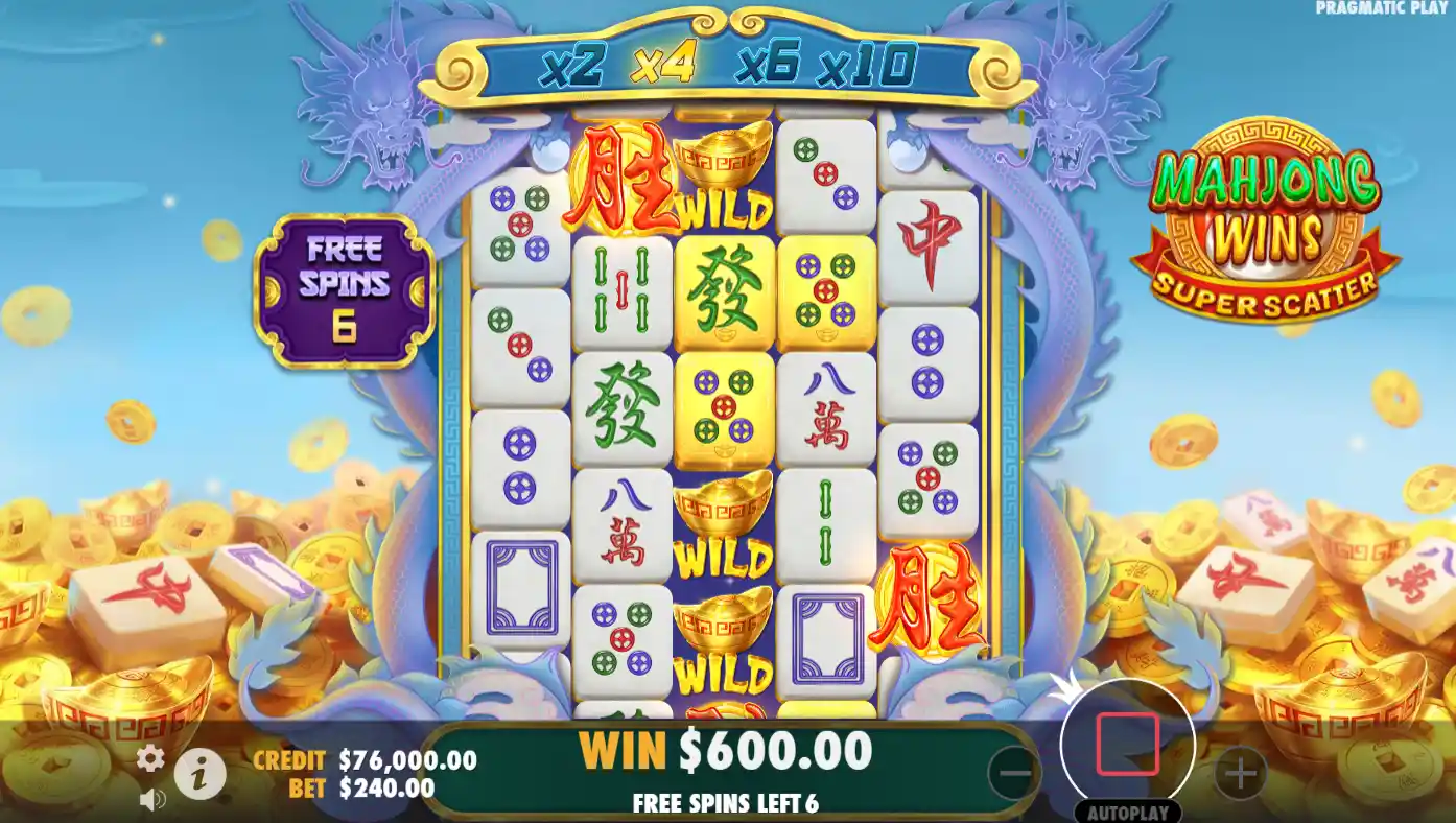 Screenshot of Mahjong Wins Super Scatter slot free spins round