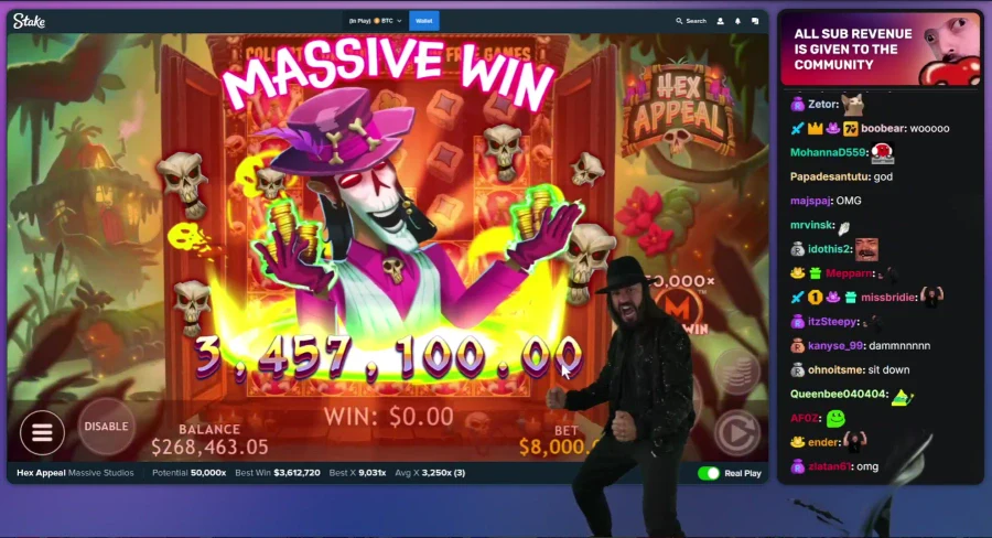 Roshtein Celebrating a Win on Hex Appeal Slot
