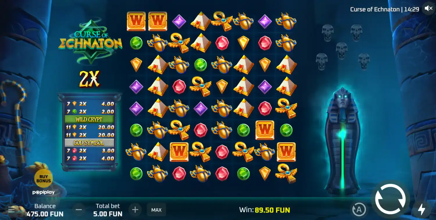 Curse of Echnaton slot free spins screenshot