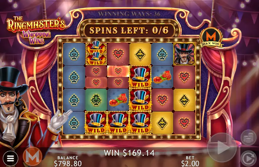 Screenshot of The Ringmaster’s Whopping Wins slot free spins