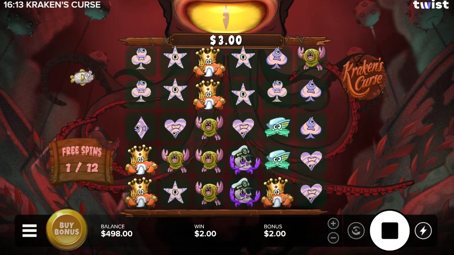 Screenshot of Kraken's Curse slot free spins round