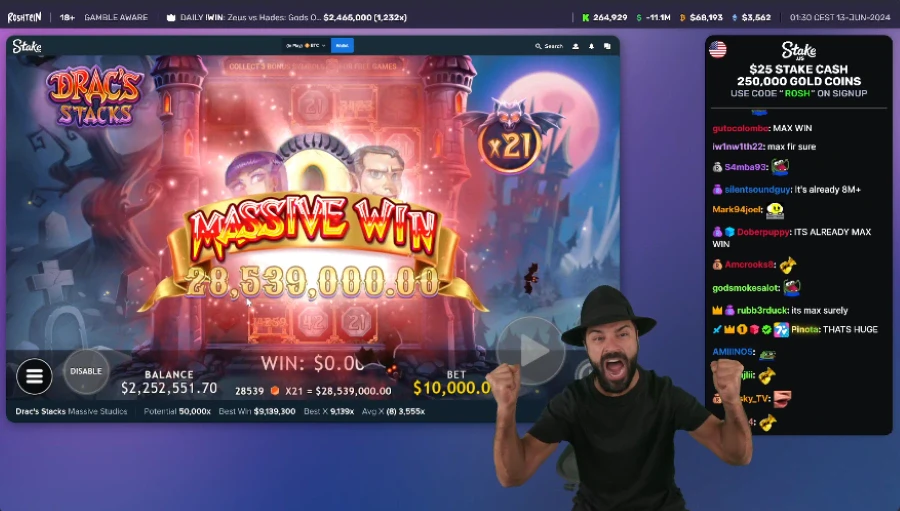 Roshtein Drac's Stacks Slot $28 Million Win