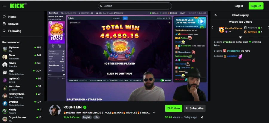 Screenshot of Roshtein and Jay in live stream