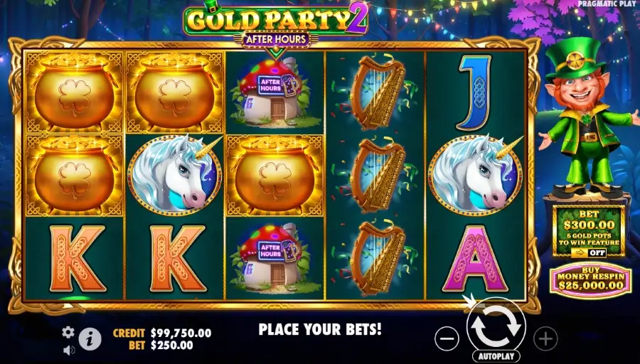 Screenshot of the Gold PArty 2 After Night slot respin feature