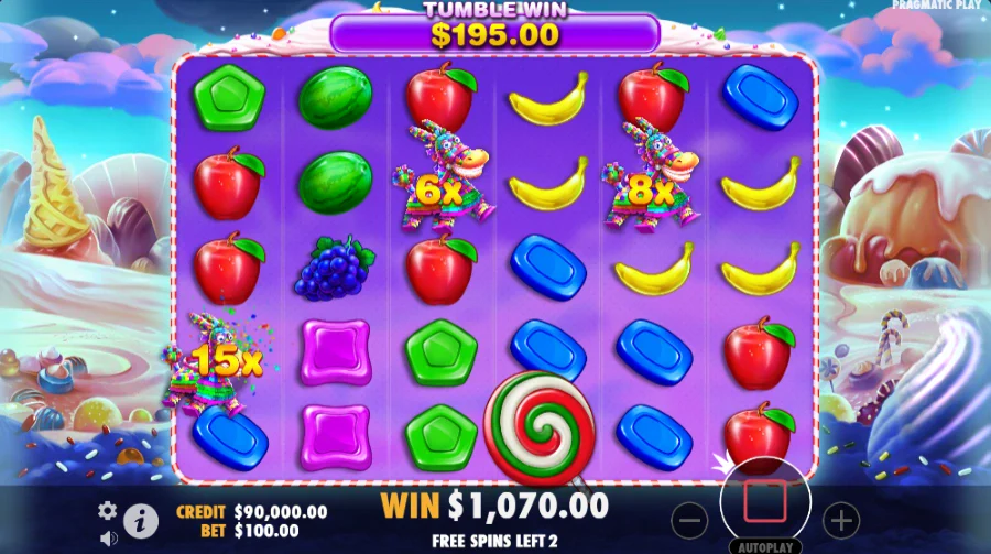 Screenshot of Sweet Fiesta Enchanced RTP slot free spins round