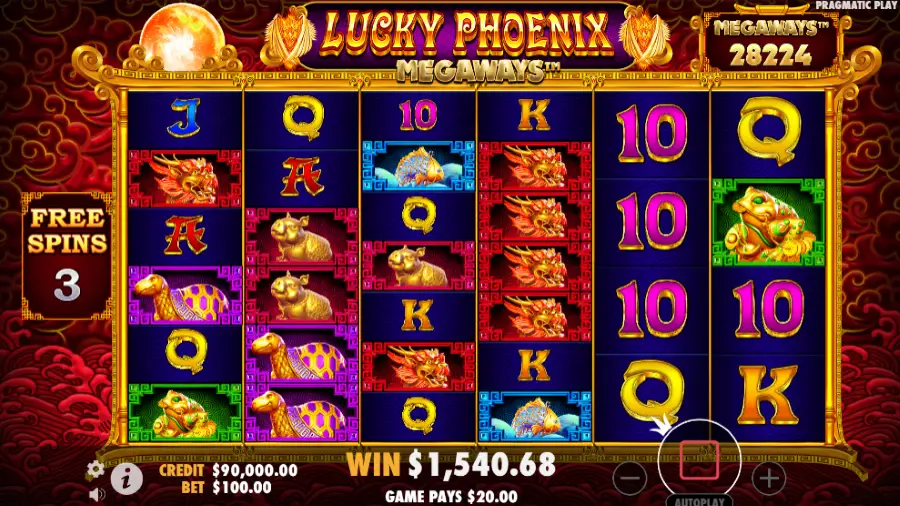 Screenshot of Lucky Phoenix Megaways Enhanced RTP free spins round