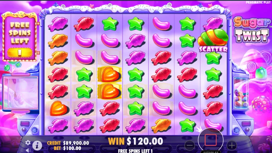 Screenshot of Sugar Twist Enhanced RTP free spins round