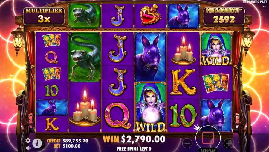 Screenshot of Madame Mystique Megaways Enhanced RTP slot free spins round