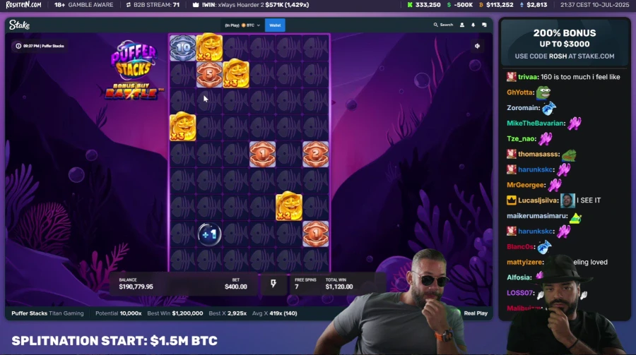 Roshtein and Jay $1.1 Million Win on Puffer Stacks