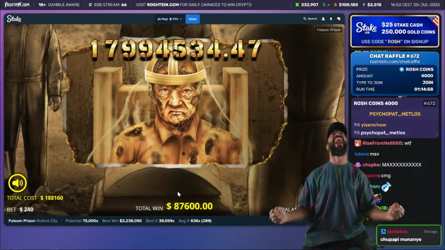 Roshtein $18 Million Win on Folsom Prison