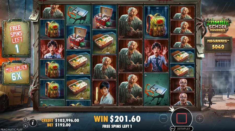 Screenshot of Zombie School Megaways Slot free spins round