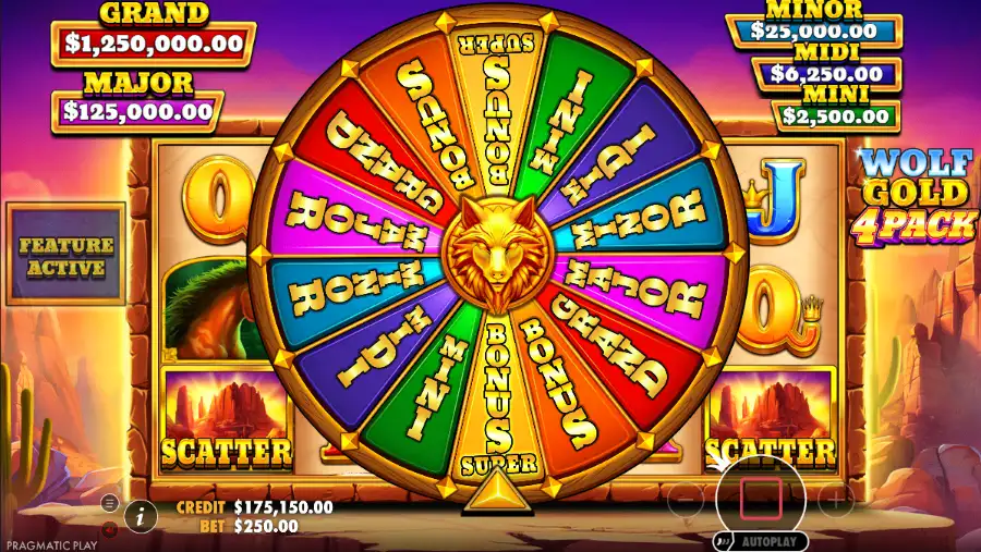 Screenshot of Wolf Gold 4 Pack slot Bonus Wheel