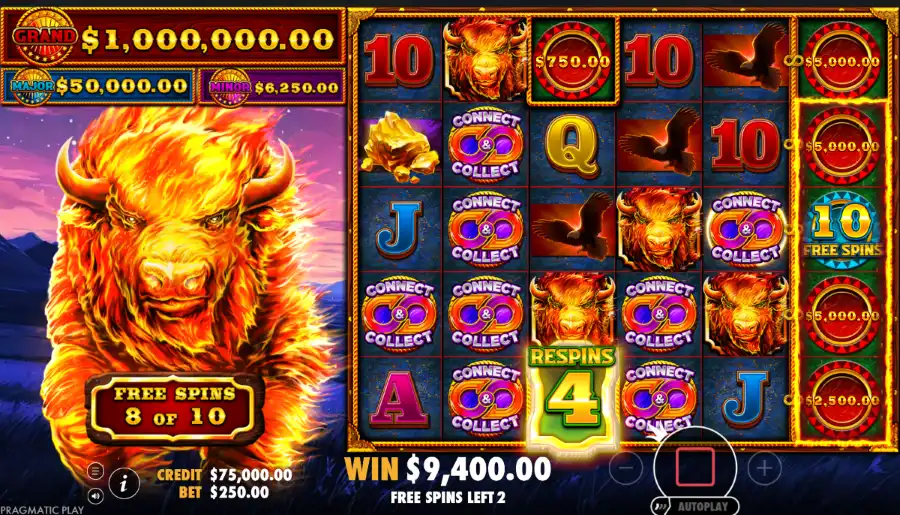 Screenshot of Fire Stampede 2 slot free spins