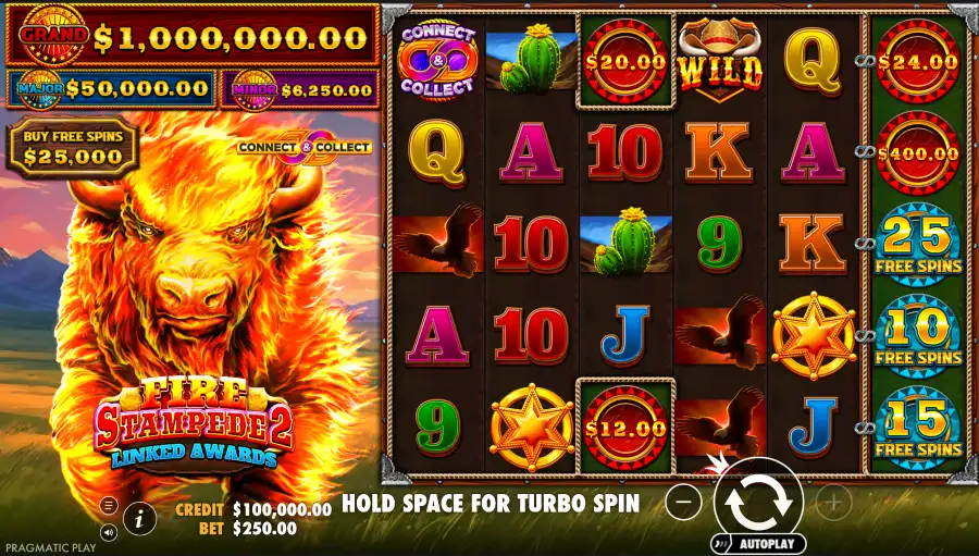 Screenshot of Fire Stampede 2 slot free spins round