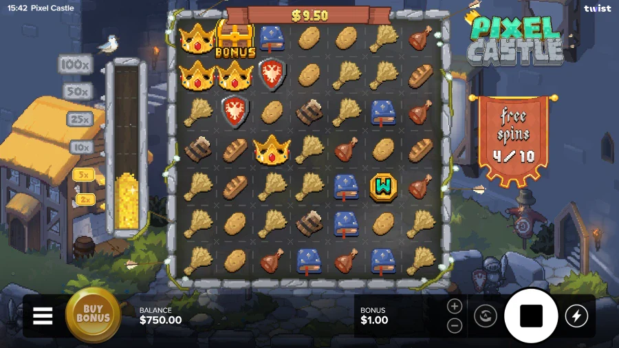 Screenshot of Pixel Castle slot free sins round