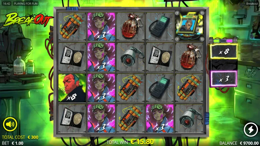 Screenshot of Breakout slot Clearout spins feature