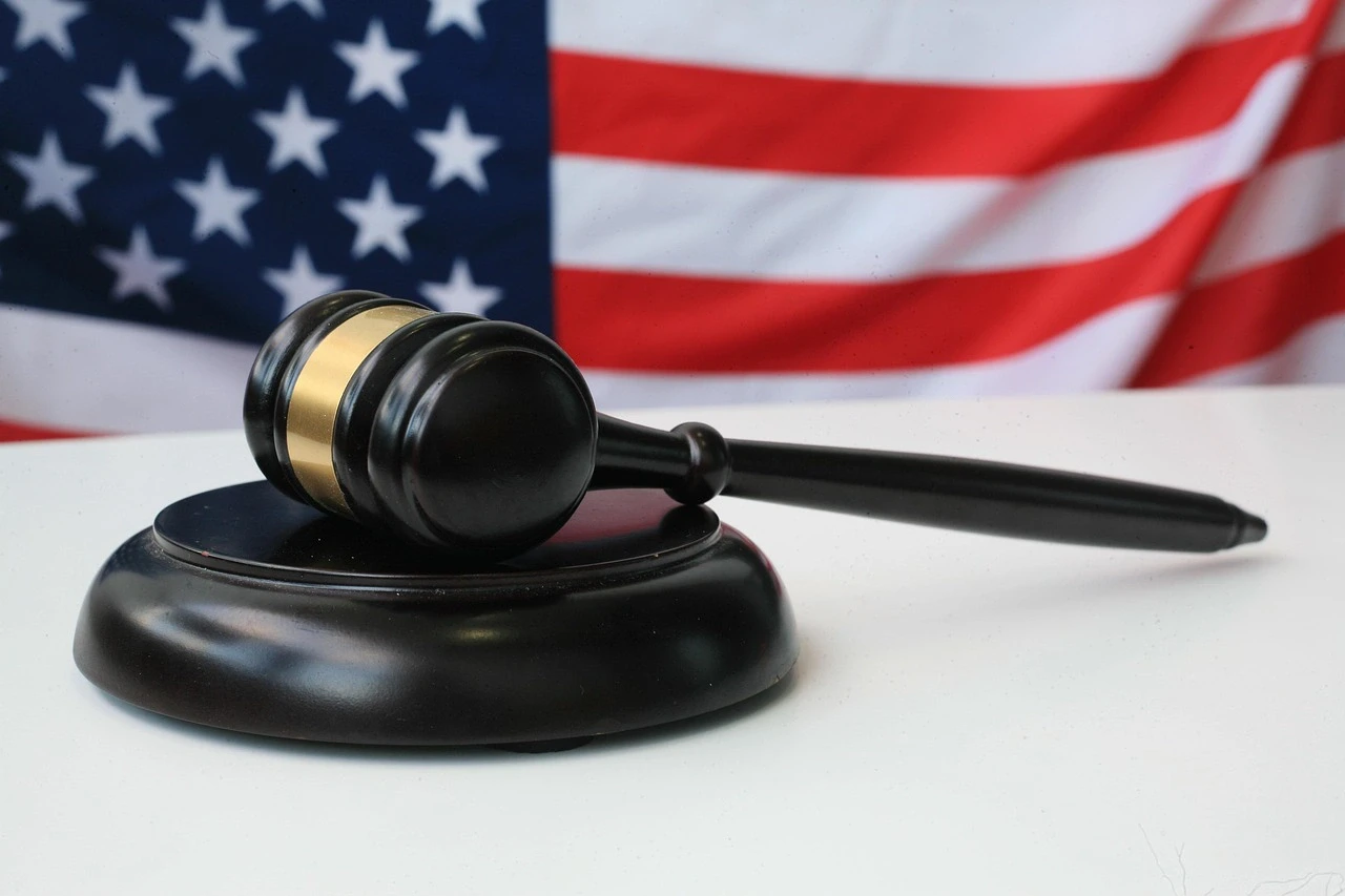 Gavel and USA flag in the back