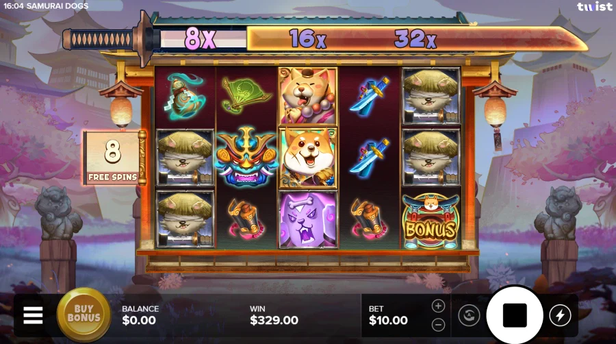 Screenshot of Samurai Dogs slot free spins round