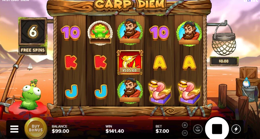 Screenshot of Carp Diem slot free spins round