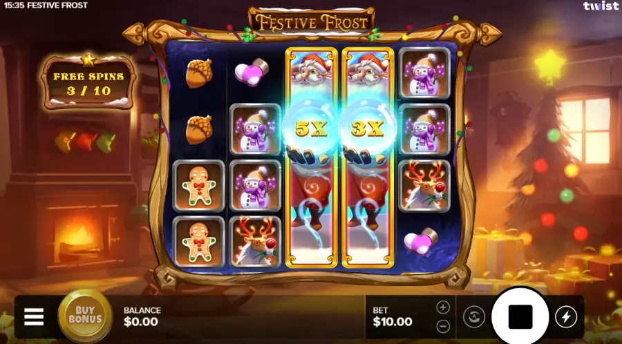 Screenshot of Festive Frost slot free spins round