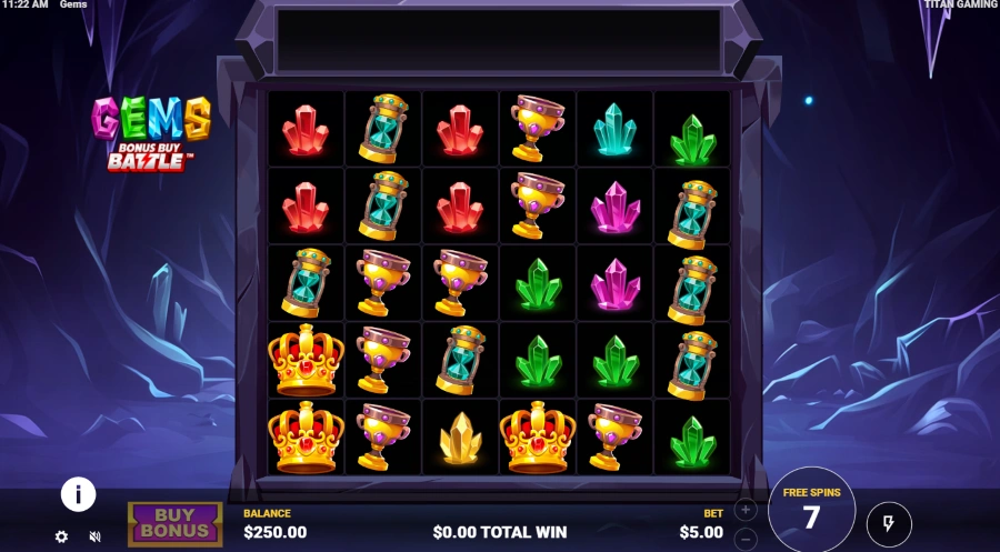 Screenshot of Gems slot free spins