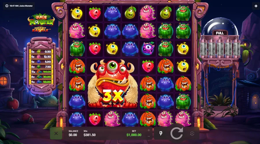 Screenshot of Juice Monsters slot free spins round