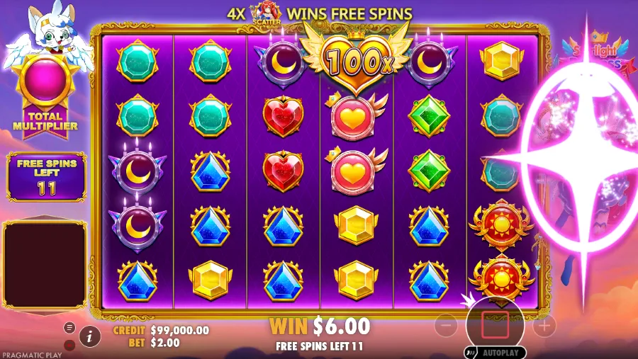 Screenshot of Starlight Princess Super Scatter slot free spins round