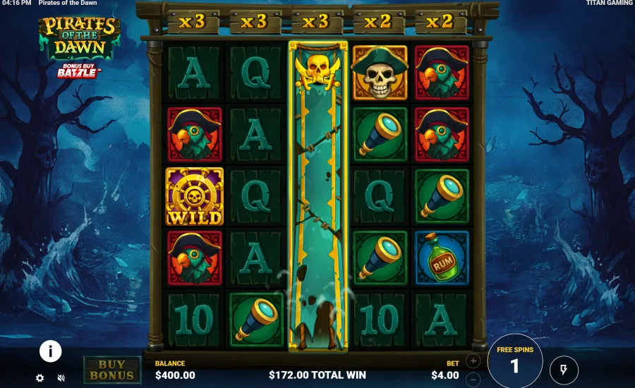Screenshot of Pirates Of The Dawn slot free spins round