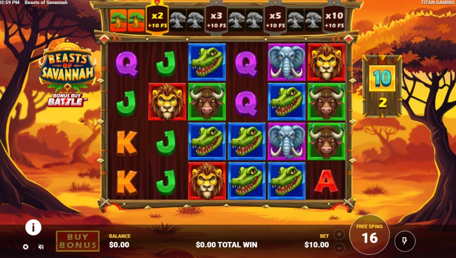 Screenshot of Beasts of Savannah slot free spins