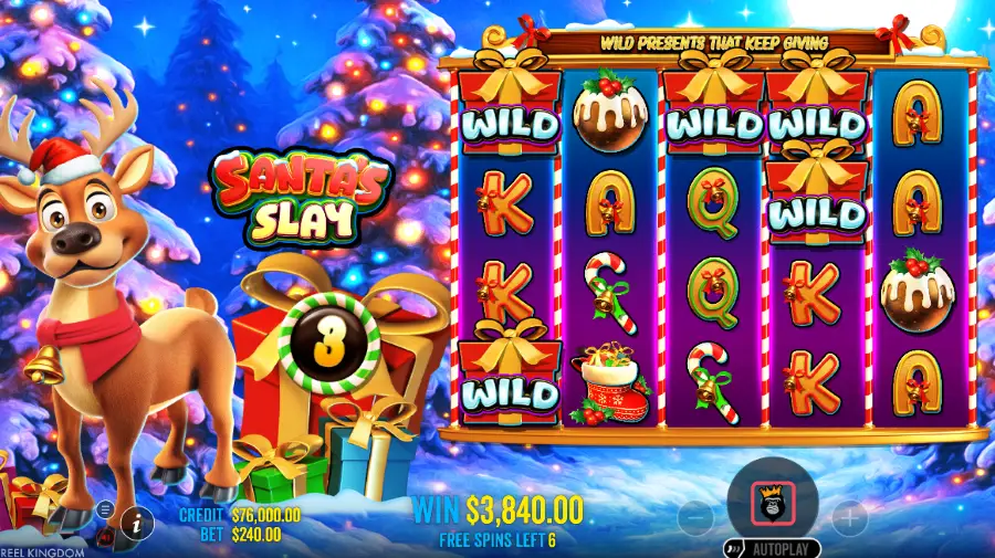 Screenshot of Santa's Slay slot free spins round